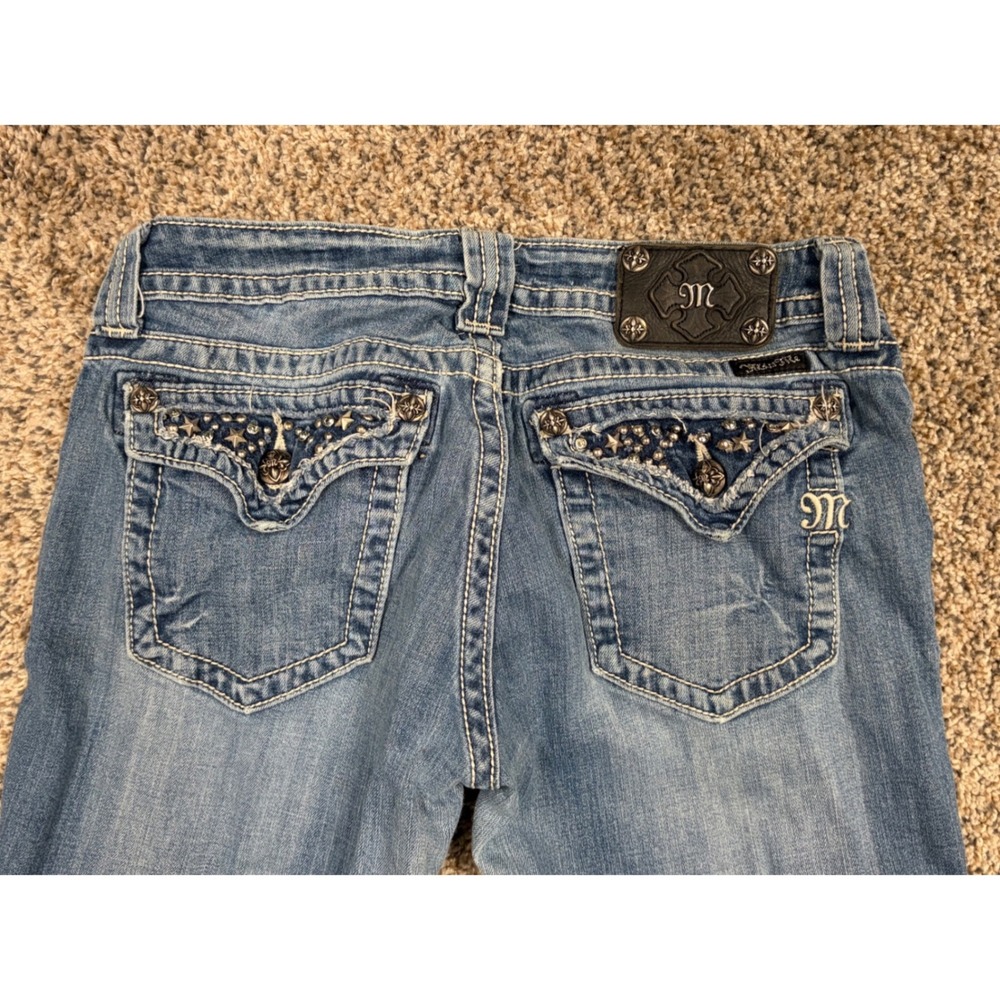 Miss Me Bootcut Jeans Medium Wash Studded Rhinestone Star Flap Pocket